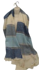 Multicolored Lt and Navy Blue and Cream Scarf Super Soft 80 x 25 New w/o tags