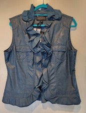 Montanaco Blue Vegan Leather Western Vest *new With Tags* Ruffles Zipper Pockets