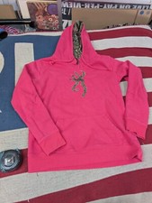 Sudadera con capucha rosa vintage Y2k Browning para ella para mujer M logotipo camuflaje pulóver caza