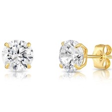 10K Solid Yellow Gold Solitaire Round CZ Sleeper Stud Earrings Pushback 2.5-8mm