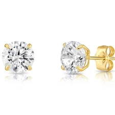 10K Solid Yellow Gold Solitaire Round CZ Sleeper Stud Earrings Pushback 2.5-8mm
