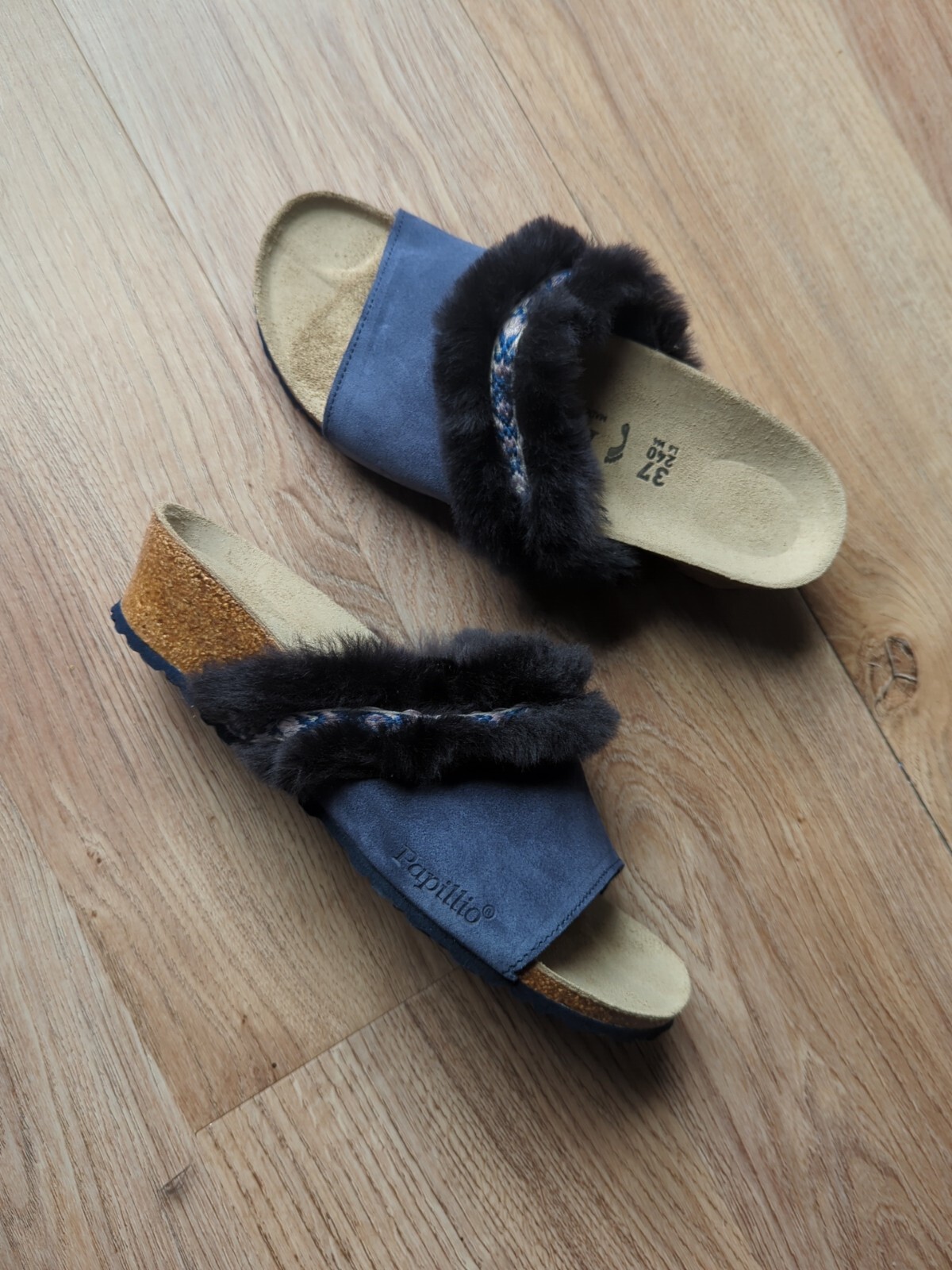 Birkenstock Papillio Amber Wedge Mule Sandals EU 37 Women 6-6.5 Fur Trim image 3