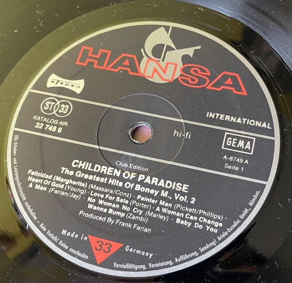 BONEY M (LP) Children of Paradise - The Greatest Hits [HANSA **club edition] ex - Image 2 of 4