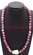 Natural 8mm Red Turquoise Round Gems Bead White Baroque Pearl Necklace16-28in