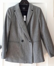 Brand New Gap Women's Grey Herringbone Wool Jacket, Size Uk 10 (us 6)