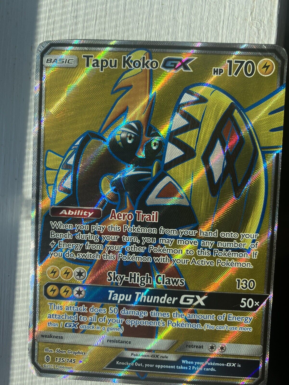 Tapu Koko GX FULL ART ULTRA RARE 135/145 Pokemon SM Guardians Rising Holo NM