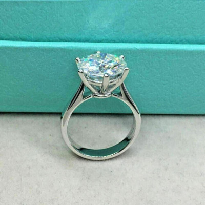 3Ct Round Cut Real Moissanite Solitaire Engagement Ring 14K White Gold Plated