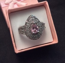  Beautiful Silver Tone Ring Studded With Cubic Zirconia  Pink Pear Shaped CZ