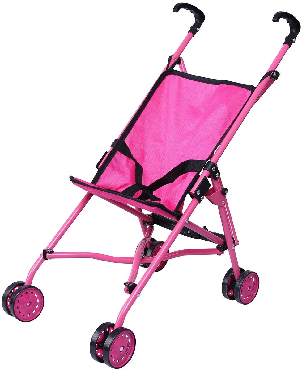 Umbrella Baby Doll Stroller Hot Pink Black Handles Toys Pretend