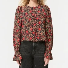 NWT RHODE MARISA BLACK BUTTON UP BLOUSE TOP IN LA TOILE RED FLORAL PRINT SIZE S