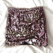 Pink Gold Sequin Sparkly Mini Skirt Holidays Glam Party Festival Shimmer Size S