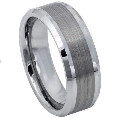 Tungsten Ring Band Brushed Center Shiny Lines For Men & Women