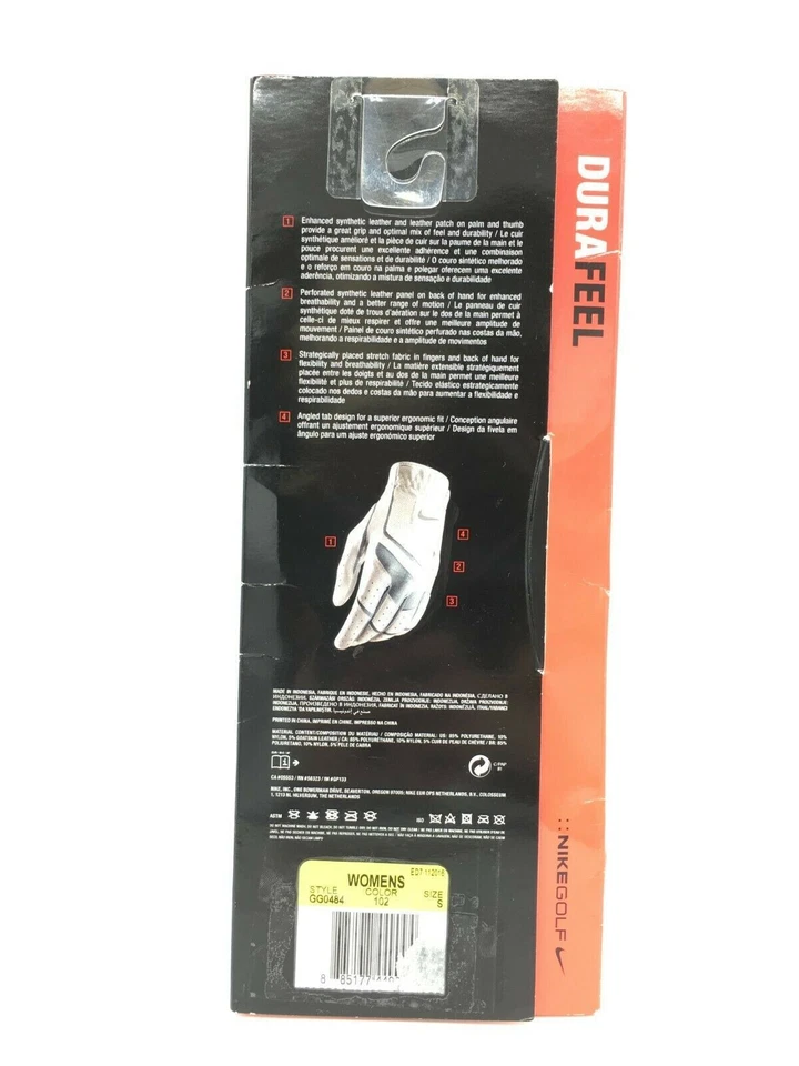 Guante de golf Nike Dura Feel mano derecha blanco antracita gris fresco para mujer pequeño NUEVO Foto 2 de 4