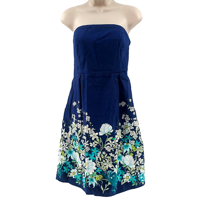 white christmas dresses Navy and Ivory Striped Strapless Cotton Mini Dress
