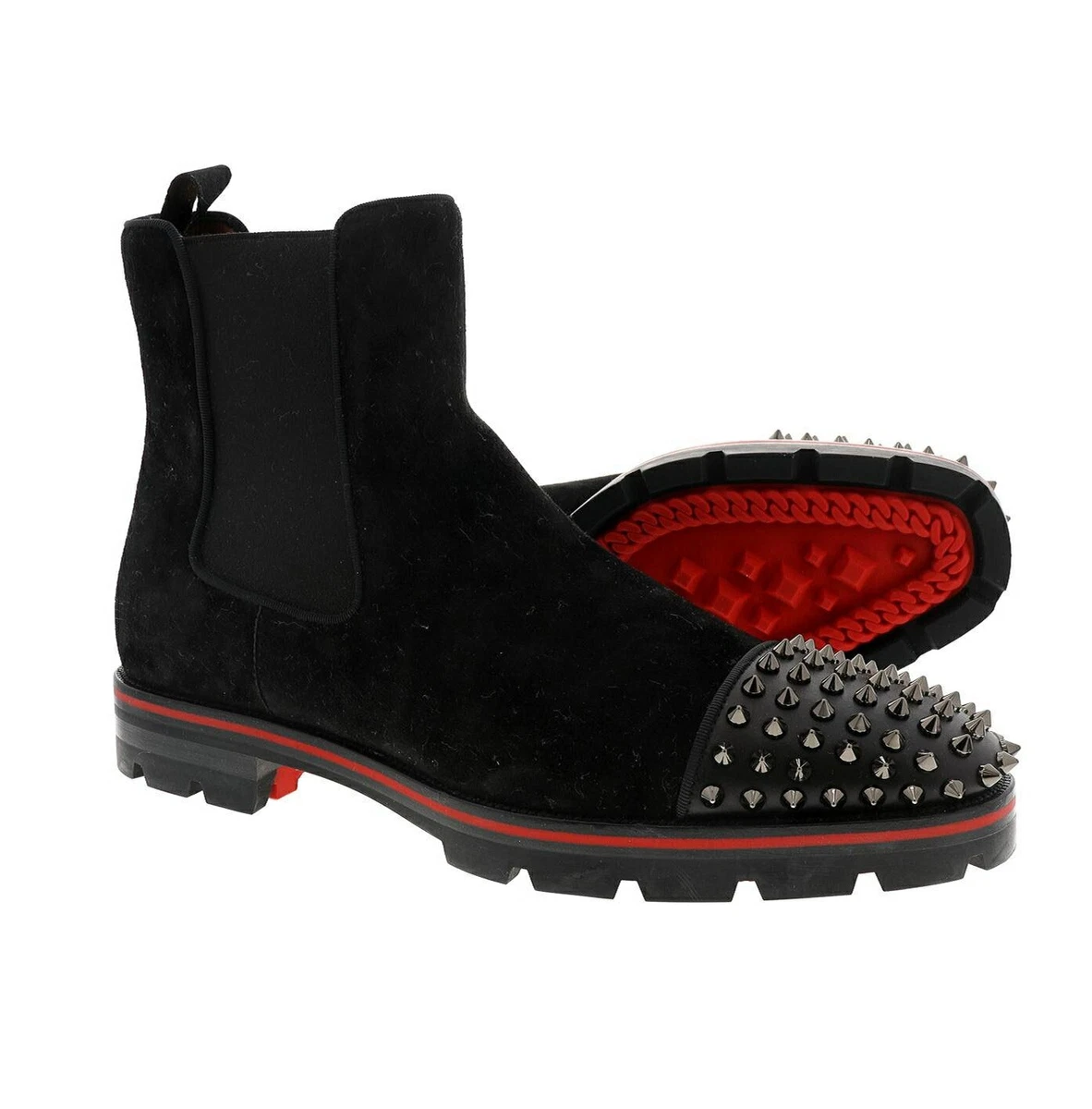 Christian Louboutin Men’s Melon Spikes Flat B139 Black Suede Boots Size 42 US 9