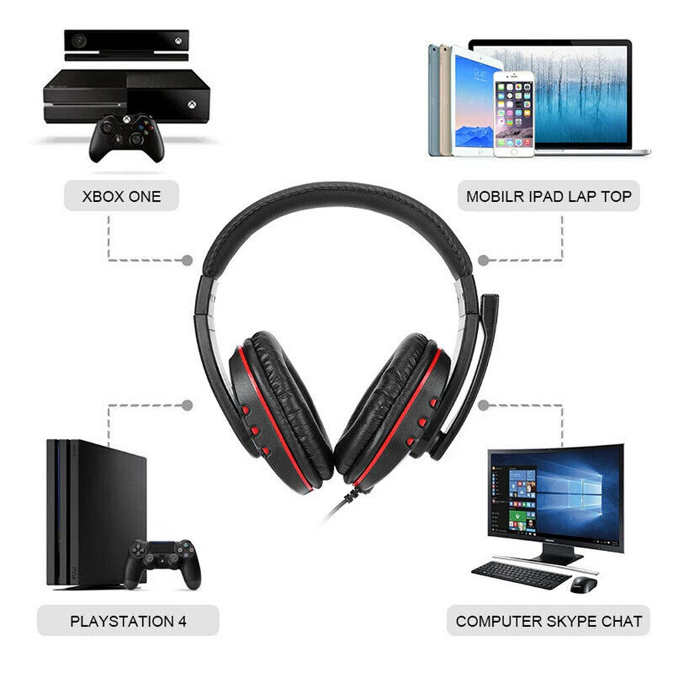 USB Gaming Headset with Microphone for PC Laptop PS4 Xbox One PS5 Headphones LED - Image 2 of 4