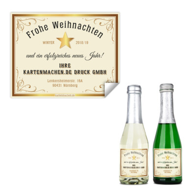 Firmen Weihnachtskarten Flaschenetikett Weihnachtsgrüße individuell - Sekt Klein