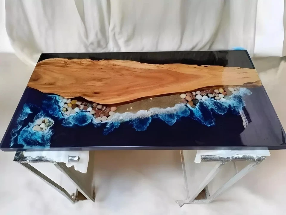 Stunning Ocean Wave Epoxy Dining Table | Handcrafted Acacia Wood Resin Table top - Image 3 of 4