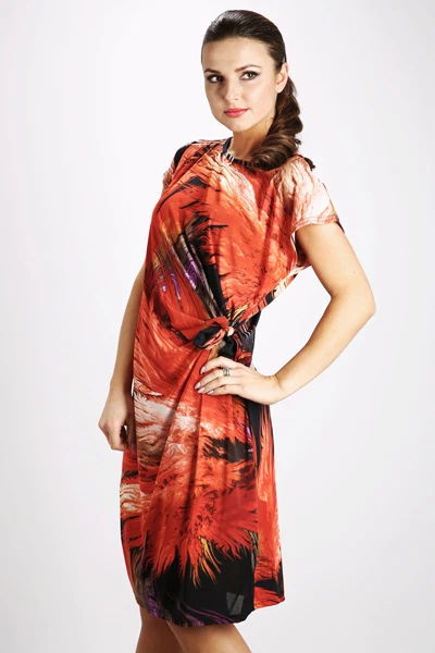 Women's Wrap Knee Length Multi Feather Dress Size S/M & M/L Navy/Multi 467 - Image 1 of 1