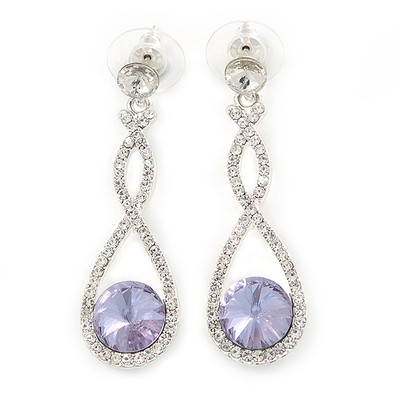 Braut/Abschlussball/Hochzeit Amethyst/klare österreichische Kristall Infinity Ohrhänger