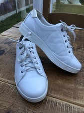 Fly Flot Ladies Lace Up White&Gold Leather Trainers Size 40 (6.5/7), White