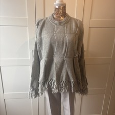 Cos Wollpullover  Cape Hellgrau Meliert M Fransen Neuwertig