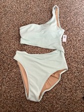 Women  s Old Navy One Piece Cut Out Side One Strap Mint Green Bathing Suit XL NWT