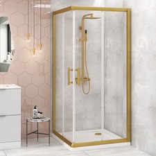 700 x 700mm Brushed Brass Corner Entry Shower Enclosure Walk In Sliding Door