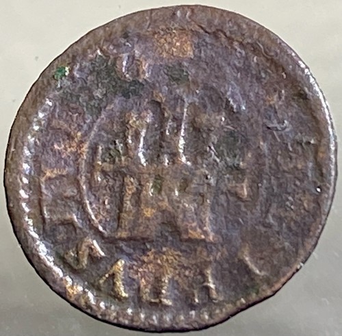 1607 Coin Spanish 2 Maravedis King Philip III Rare Date Castle Lion