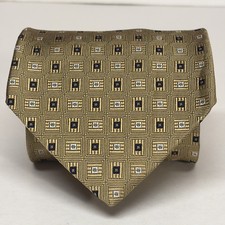 Brooks Brothers Makers Tie Gold Blue Geometric English Repp Silk Made In USA A44
