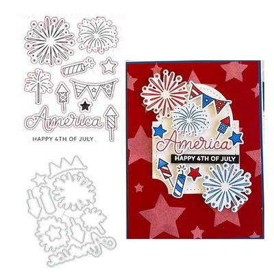Happy 4TH of July Stamps and Dies Set for Card Making,Clear Stamps and Metal Cut