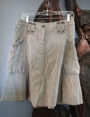 Patrizia Pepe Silk & Flax Tweed Flared Skirt 42 Big Pockets ITALY gray & black