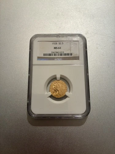 1928 $2.50 Indian Head Gold Quarter Eagle Coin MS61 NGC