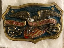 1984 Vintage Great American Buckle Co "I'm Proud to be American" Freedom Pewter