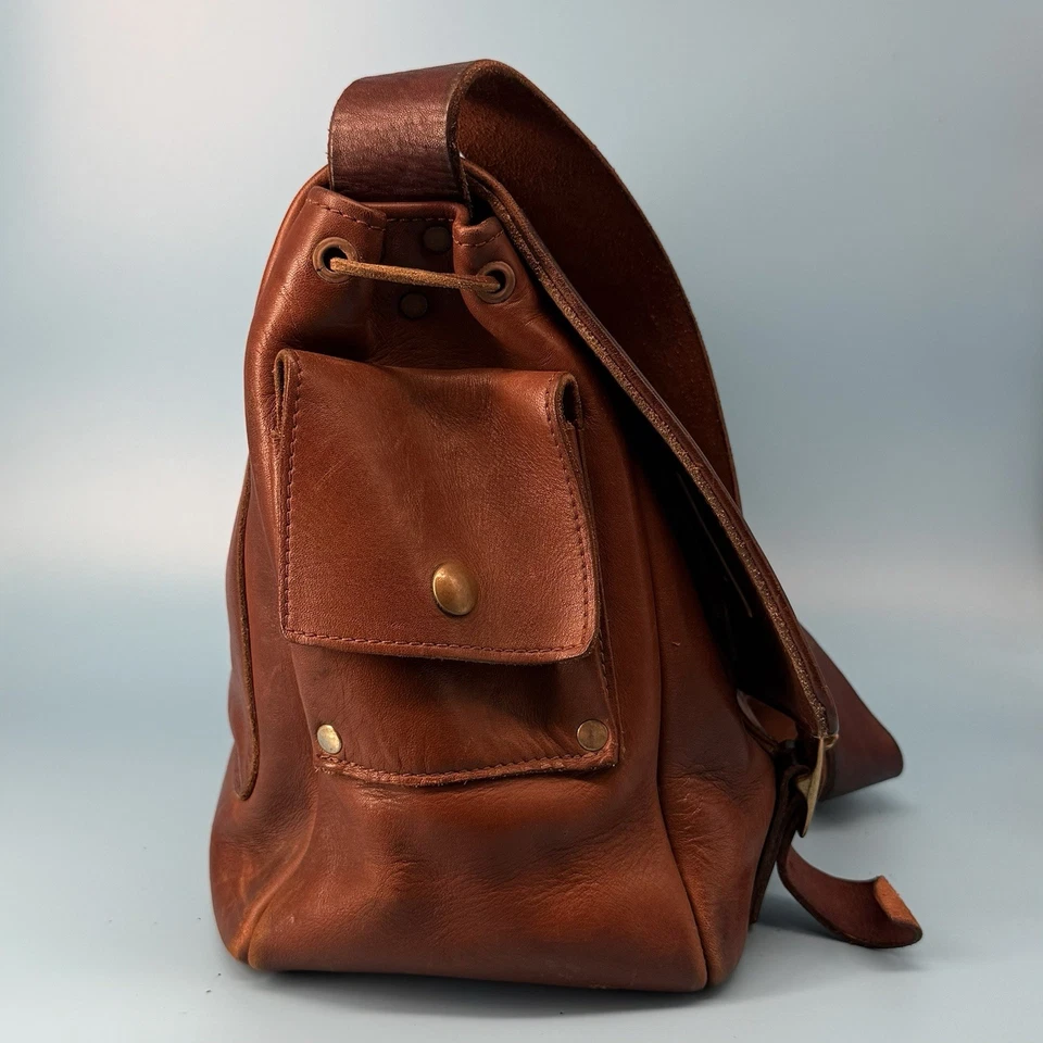 Bolso de hombro de cuero marrón vintage con herrajes de latón de Walter Dyer RARO Foto 3 de 4