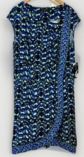 NEW Nine West Kiwi Combo Blue Green Black Cap Sleeve Dress Size 14W NWT $129