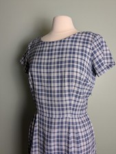 Vintage 1960s Plaid Blue White Mod Pencil Dress