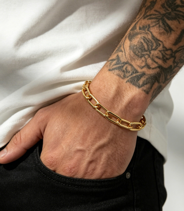 Real Genuine Solid 14K Yellow Gold Paperclip Bracelet 8.5mm 7.5inch Women Men