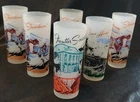 Vintage Western Cowboy Federal Glass Highball Tumblers Frosted Gold Rush Set 6