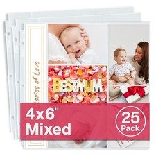 Dunwell 12x12 Photo Album Refill Pages 25 Pack 4x6 Mixed Layout 3 Ring Binder