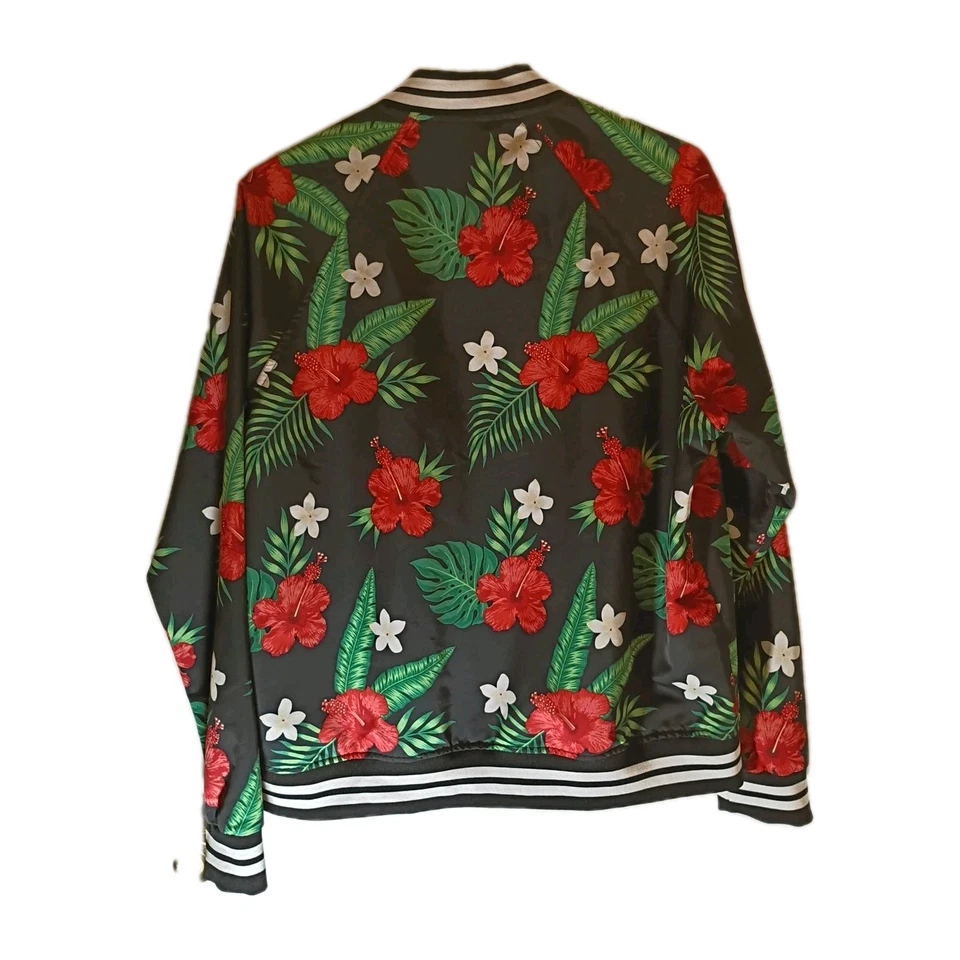 Men’s Forever 21 Size XL Floral Tropical Black Red Green Bomber Jacket - Image 2 of 4
