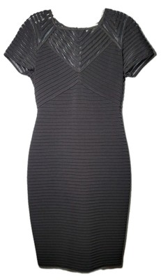 Calvin Klein Womens Black Dress Sz2 Short Sleeve Ribbed Texture Sheer Minimalist