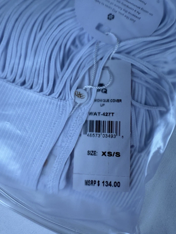 NWT PQ Swim Monique Shredded Fringe Trim White Cover Up Size XS/S Swimsuit Cover - Image 3 of 4