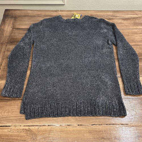 Orvis Chenille V-Neck Sweater Womens Sz Large Blue Grey Ribbed Soft Cozy Warm - Picture 7 of 8