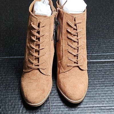 A New Day Cora Cognac Brown Faux Suede Lace Up Wedge Ankle Boots Womens 10 NWT