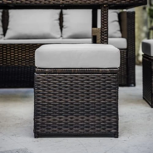 Nestl Wicker Outdoor Furniture Set - 7 Piece Patio Dining Set (Brown/Off White) — 第 3/4 张图片