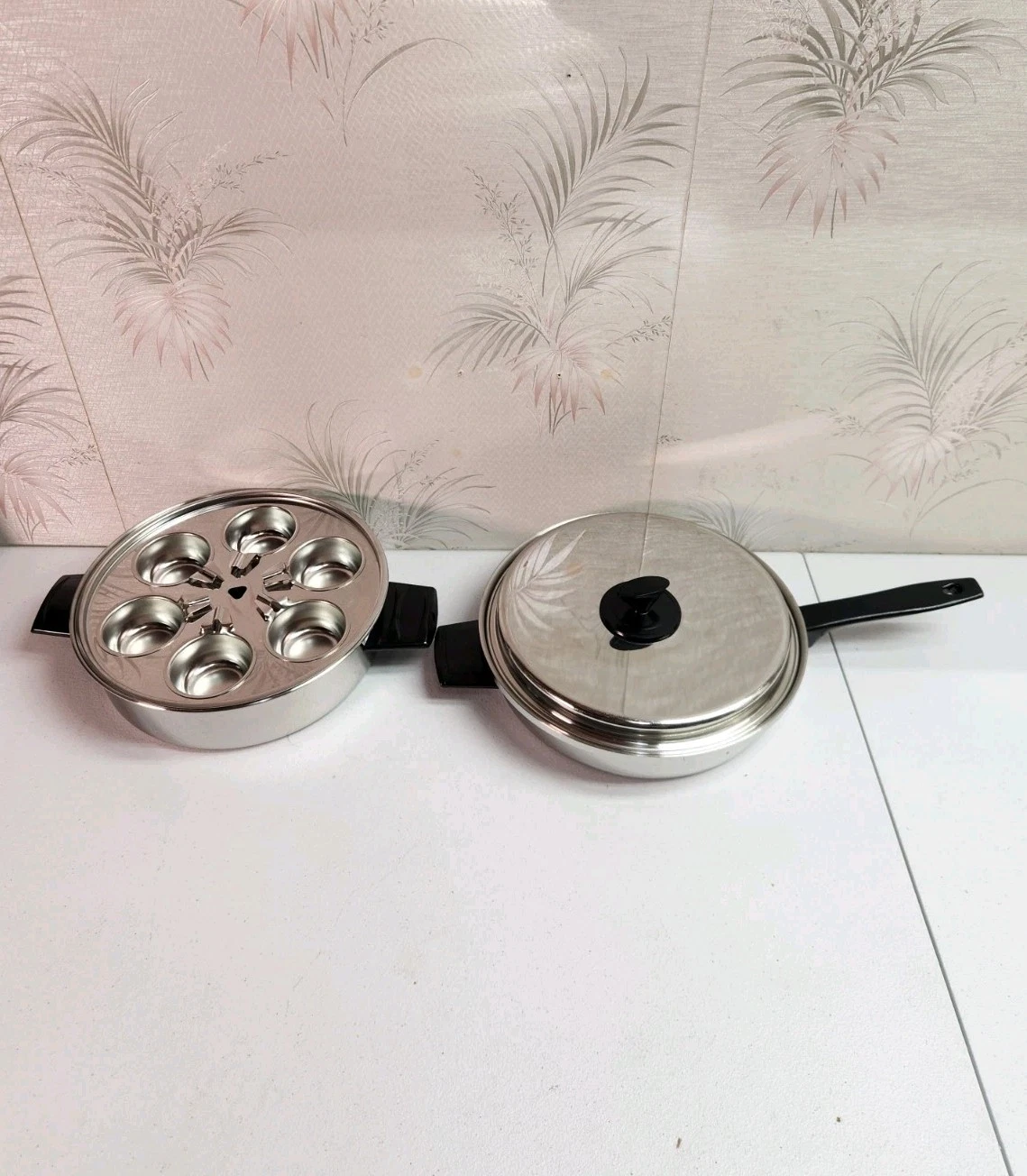 Vintage EKCO Prudential Ware 11” Pan Egg Poacher and Lid + Domed Dutch Oven Lid