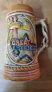 VTG MARRIOTT'S GREAT AMERICA BEER STEIN 7" Ceramic Japan Six Flags Cedar Point