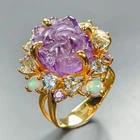 10 ct+ gem carivng Natural Amethyst Ring 925 Sterling Silver Size 8 /R458049