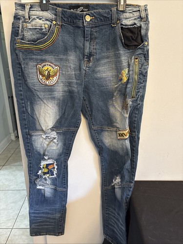 Blac Leaf Men’s Distressed Patchwork Jeans Size 38 X 32